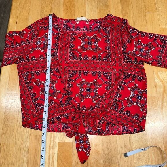 Altar’d State Red Boho Bandana Bell Sleeve Blouse Womens Small Preppy Chic - Picture 8 of 11